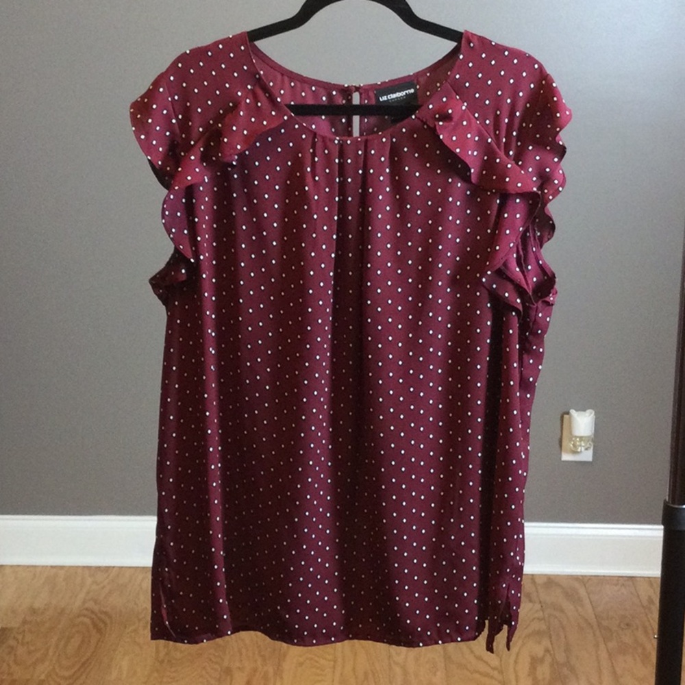 XXL Liz Claiborne Burgundy Diamond Dot Ruffle Sleeve Top